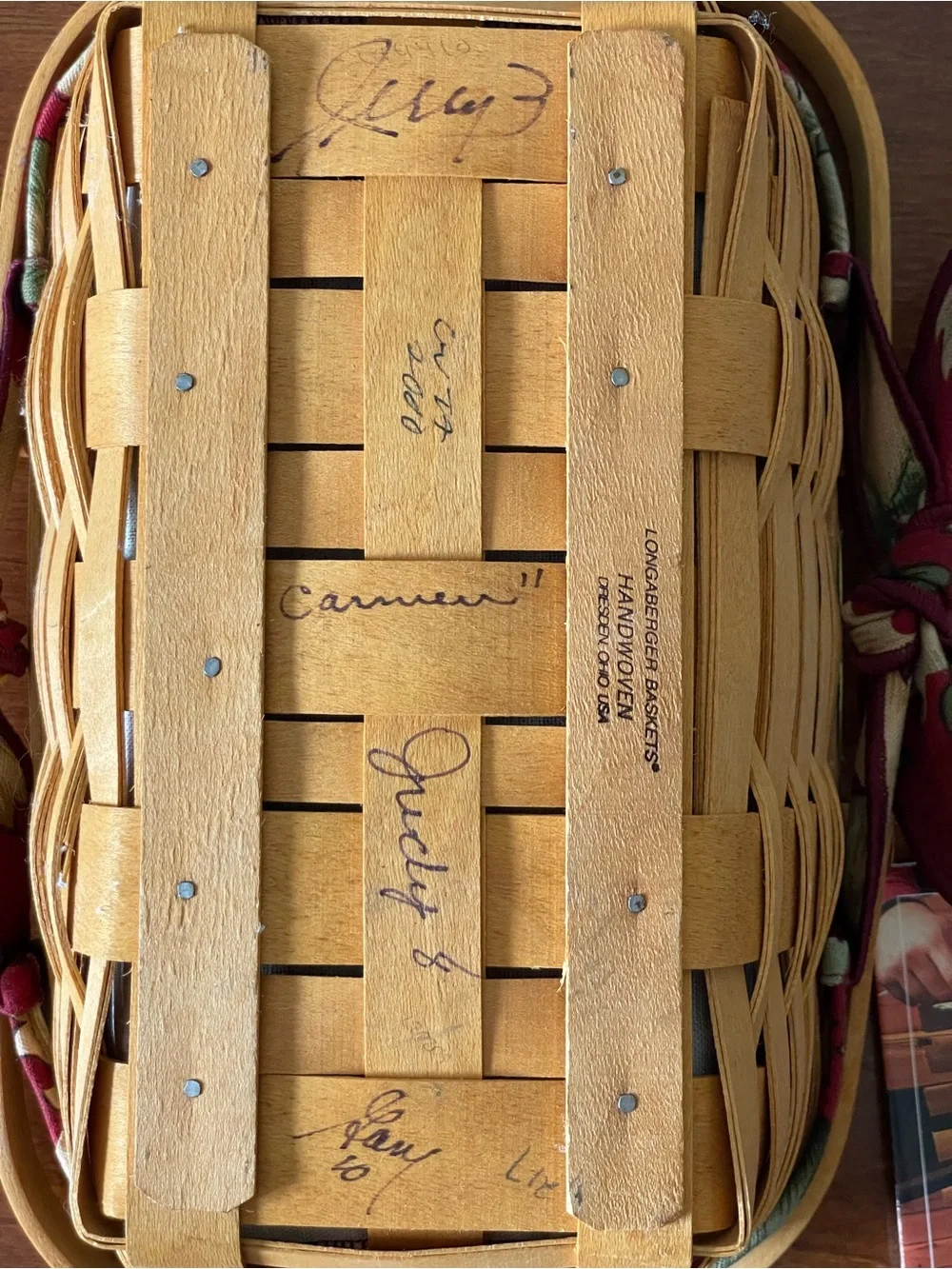 Longaberger Basket Woven Memories Yr 2000 Material Cover Plastic Liner Vintage